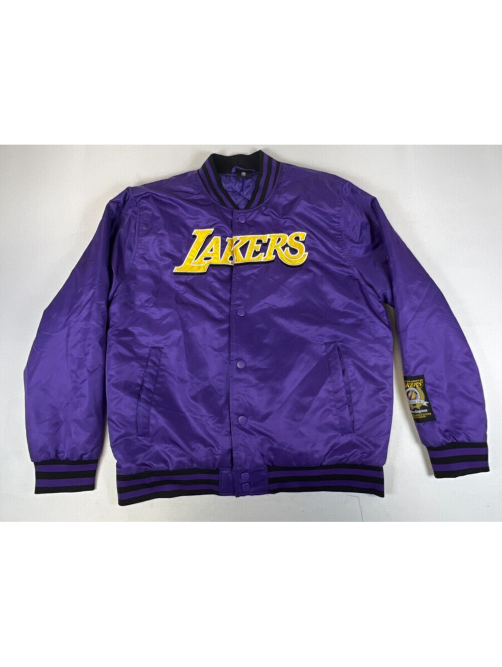 NBA Los Angeles Lakers Men L Purple Snap Front Satin Bomber Jacket Basketball